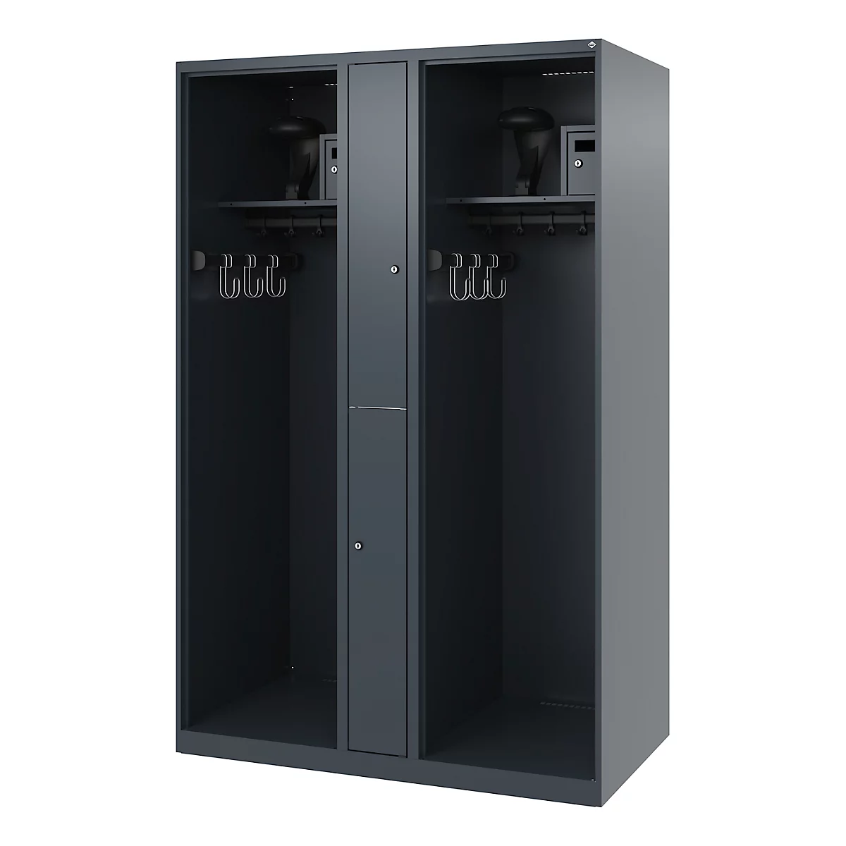 Vestiaire pompiers C+P Evolo Maxi, 4 compartiments pour 2 personnes, avec porte-casque, patins de sol, L 1200 x P 500 x H 1850 mm, RAL 7016 gris anthracite