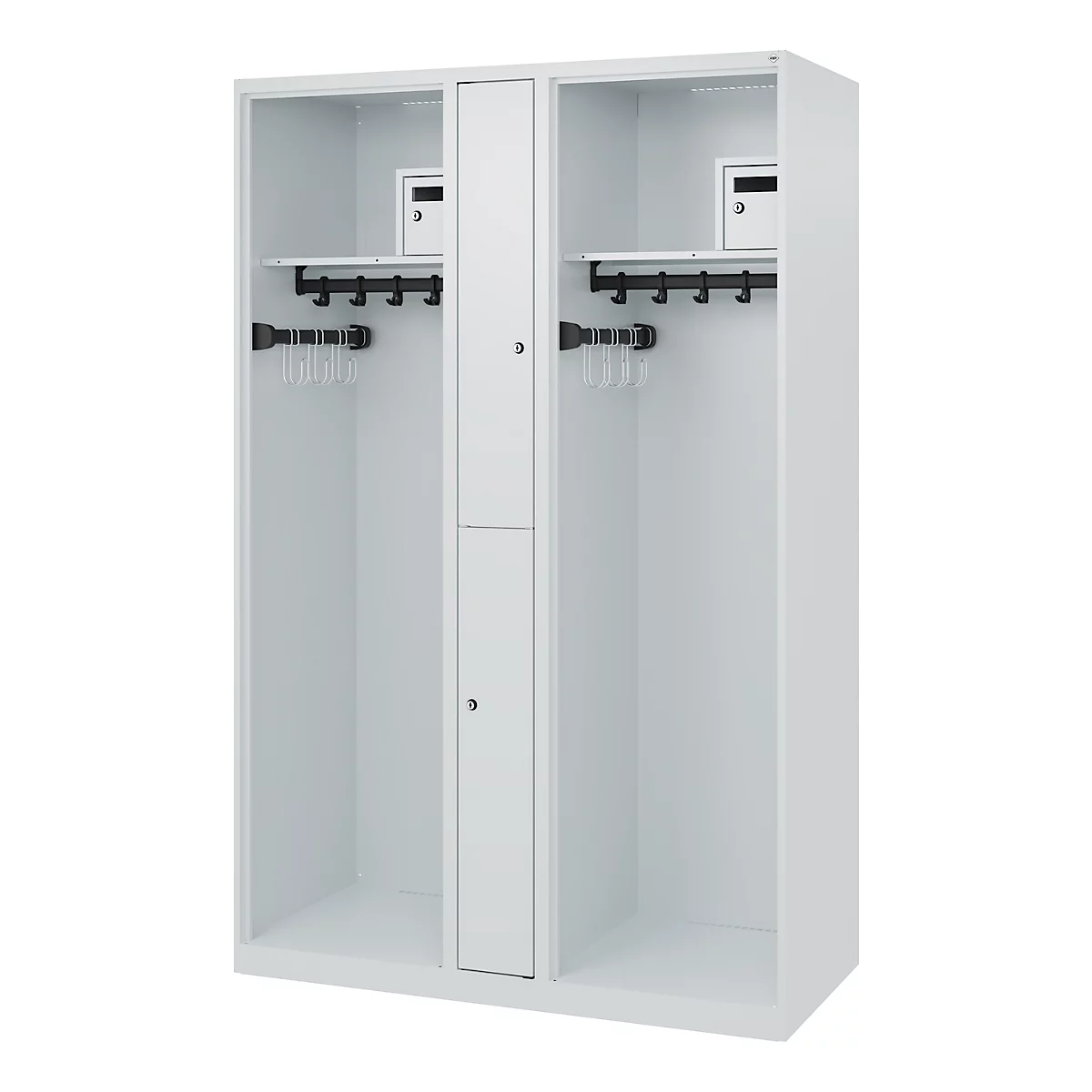 Vestiaire pompiers C+P Evolo Maxi, 4 compartiments pour 2 personnes, sans porte-casque, patins au sol, L 1200 x P 500 x H 1850 mm, gris clair RAL 7035