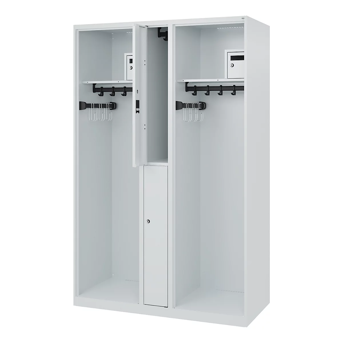 Vestiaire pompiers C+P Evolo Maxi, 4 compartiments pour 2 personnes, sans porte-casque, patins au sol, L 1200 x P 500 x H 1850 mm, gris clair RAL 7035