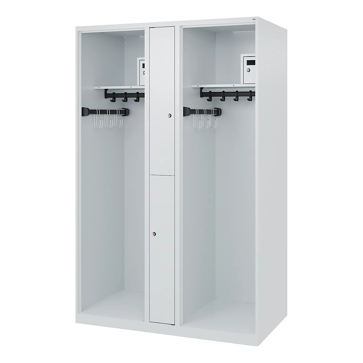 Vestiaire pompiers C+P Evolo Maxi, 4 compartiments pour 2 personnes, sans porte-casque, patins au sol, L 1200 x P 500 x H 1850 mm, gris clair RAL 7035