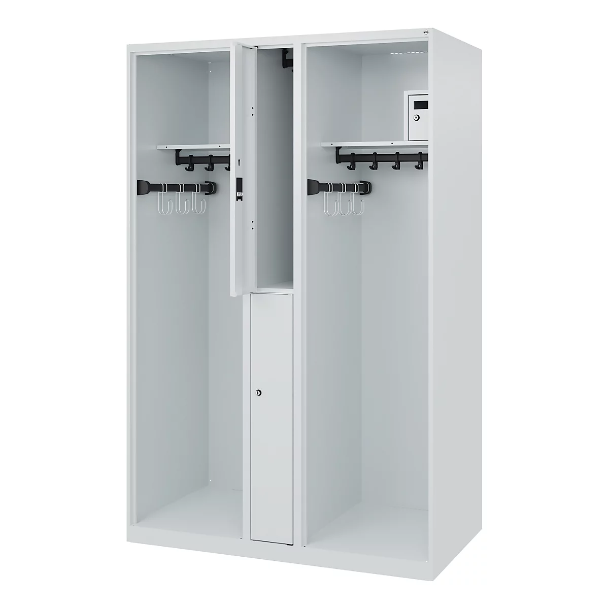 Vestiaire pompiers C+P Evolo Maxi, 4 compartiments pour 2 personnes, sans porte-casque, patins au sol, L 1200 x P 500 x H 1850 mm, gris clair RAL 7035