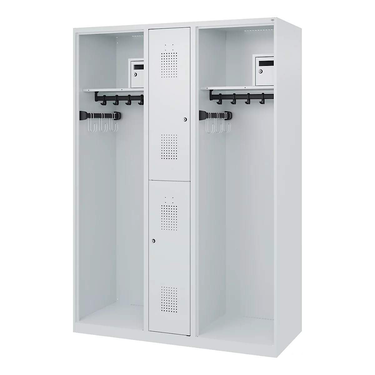 Vestiaire pompiers C+P Evolo Maxi, 4 compartiments pour 2 personnes, sans porte-casque, patins de sol, L 1300 x P 500 x H 1850 mm, gris clair RAL 7035