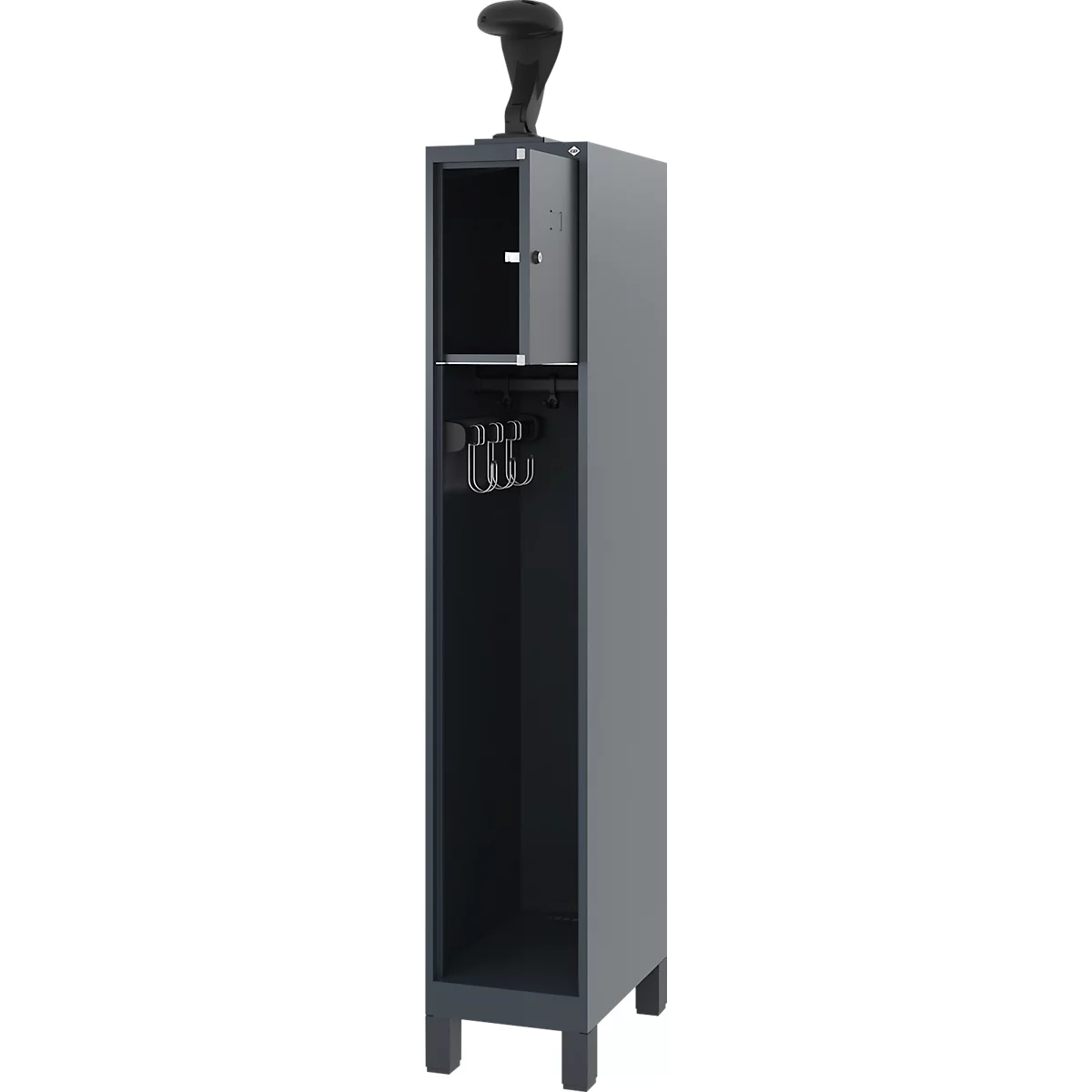 Vestiaire pompiers C+P Evolo, modèle YOUNGSTER, 1 compartiment, H 1630 x L 300 x P 500 mm, pieds, gris anthracite RAL 7016