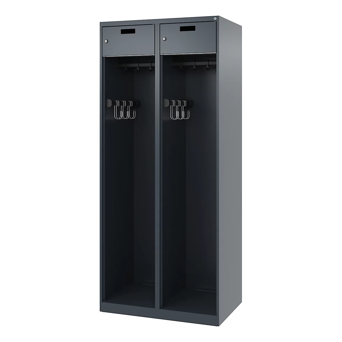 Vestiaire pompiers C+P Evolo PRAKTUS, 2 compartiments, avec socle, patins au sol, L 800 x P 500 x H 1850 mm, RAL 7016 gris anthracite
