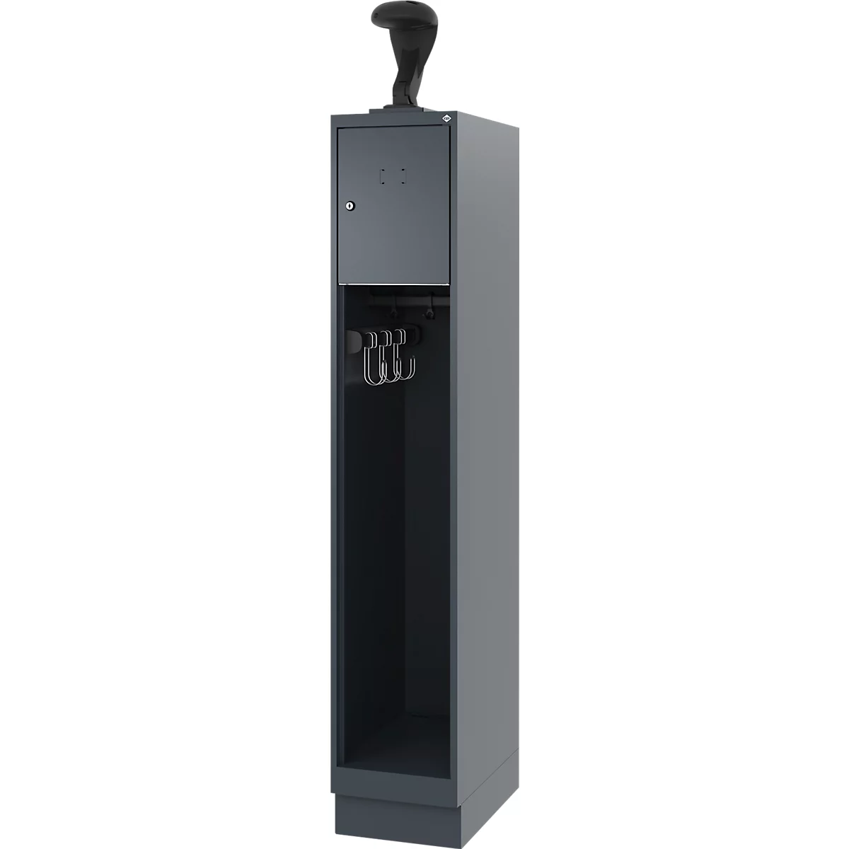 Vestiaire pompiers C+P Evolo Youngster, 1 compartiment, avec porte-casque, avec socle, L 300 x P 500 x H 1630 mm, RAL 7016 gris anthracite