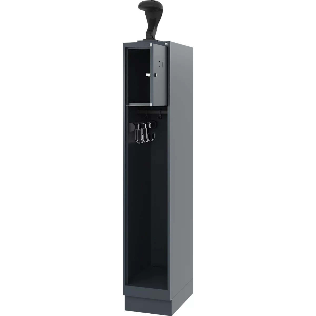 Vestiaire pompiers C+P Evolo Youngster, 1 compartiment, avec porte-casque, avec socle, L 300 x P 500 x H 1630 mm, RAL 7016 gris anthracite