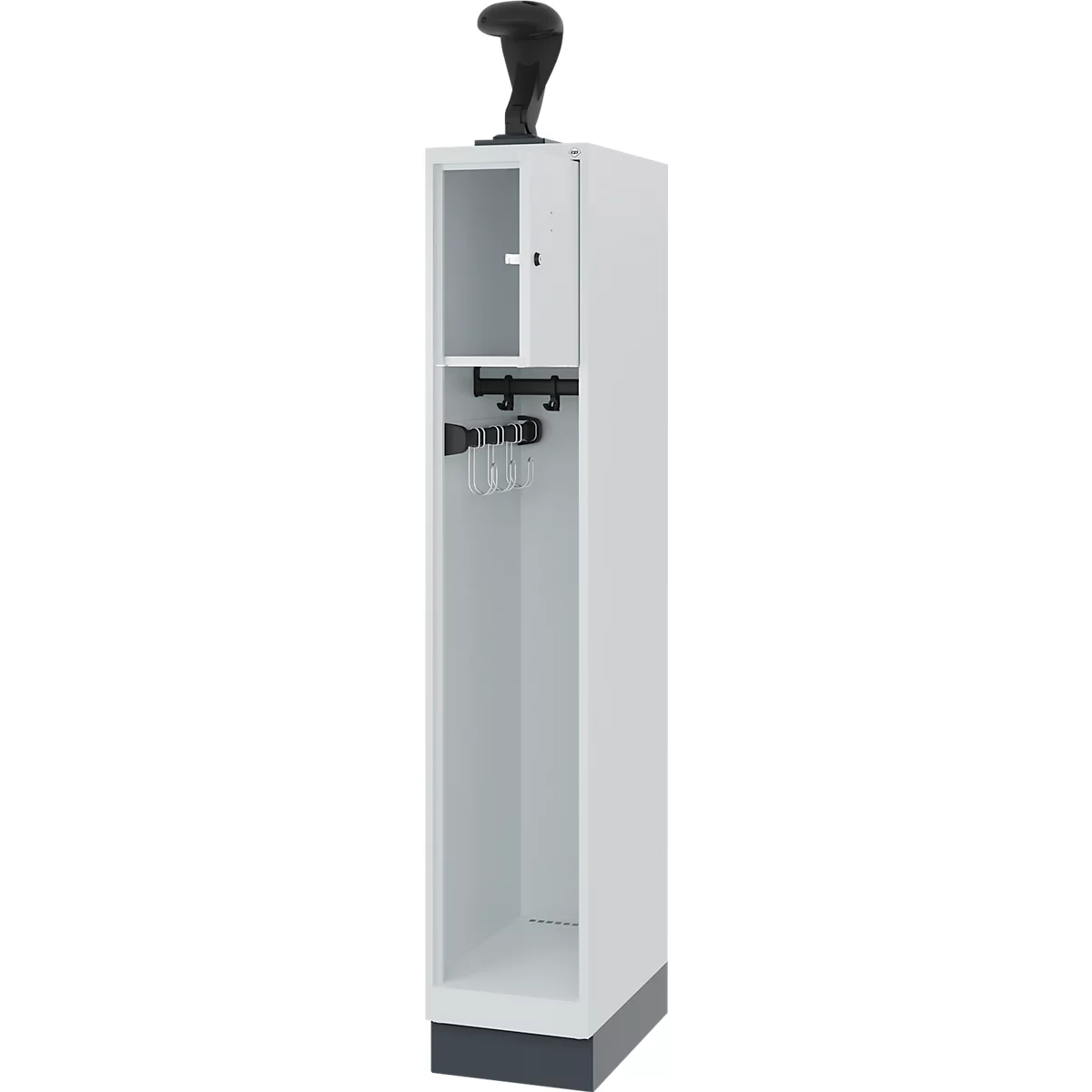Vestiaire pompiers C+P Evolo Youngster, 1 compartiment, avec porte-casque, avec socle, L 300 x P 500 x H 1630 mm, RAL 7035 gris clair/RAL 7016 gris anthracite