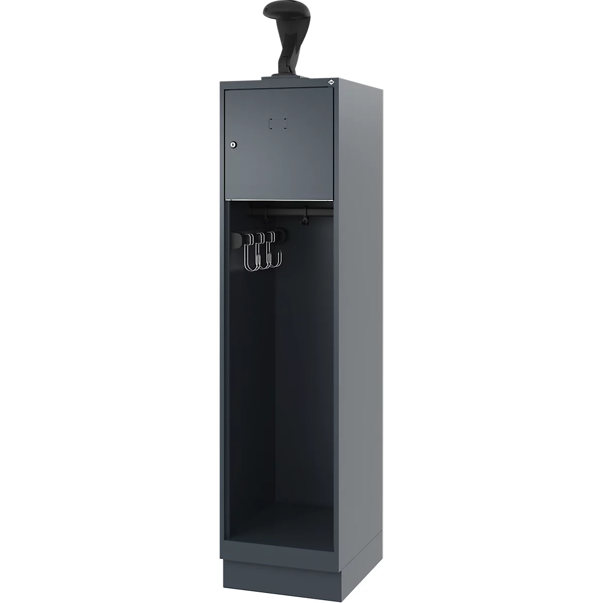 Vestiaire pompiers C+P Evolo Youngster, 1 compartiment, avec porte-casque, avec socle, L 400 x P 500 x H 1630 mm, RAL 7016 gris anthracite