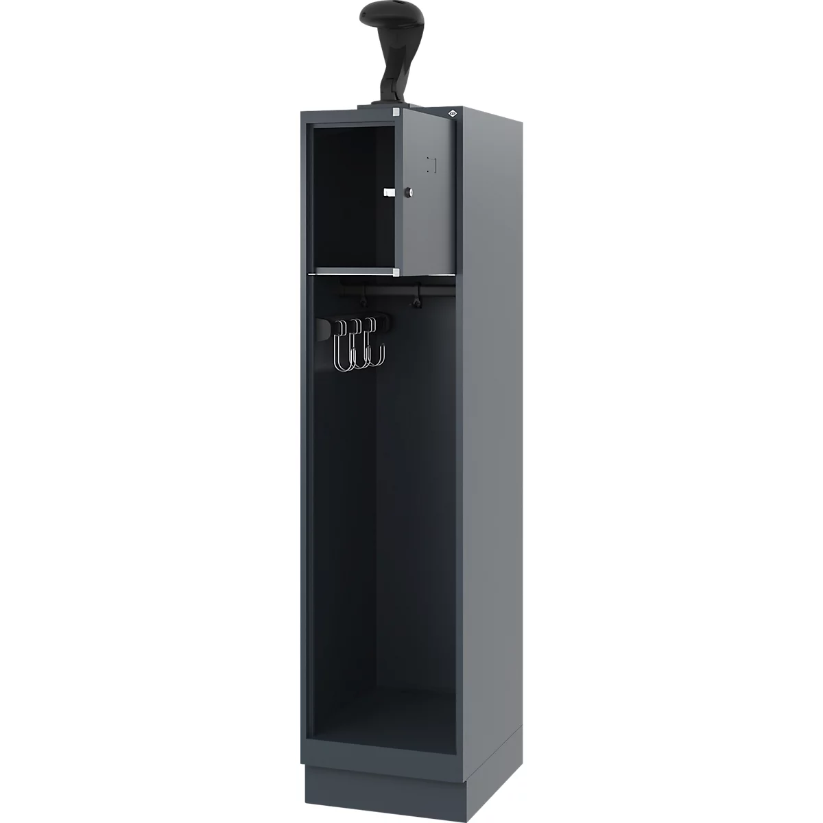 Vestiaire pompiers C+P Evolo Youngster, 1 compartiment, avec porte-casque, avec socle, L 400 x P 500 x H 1630 mm, RAL 7016 gris anthracite
