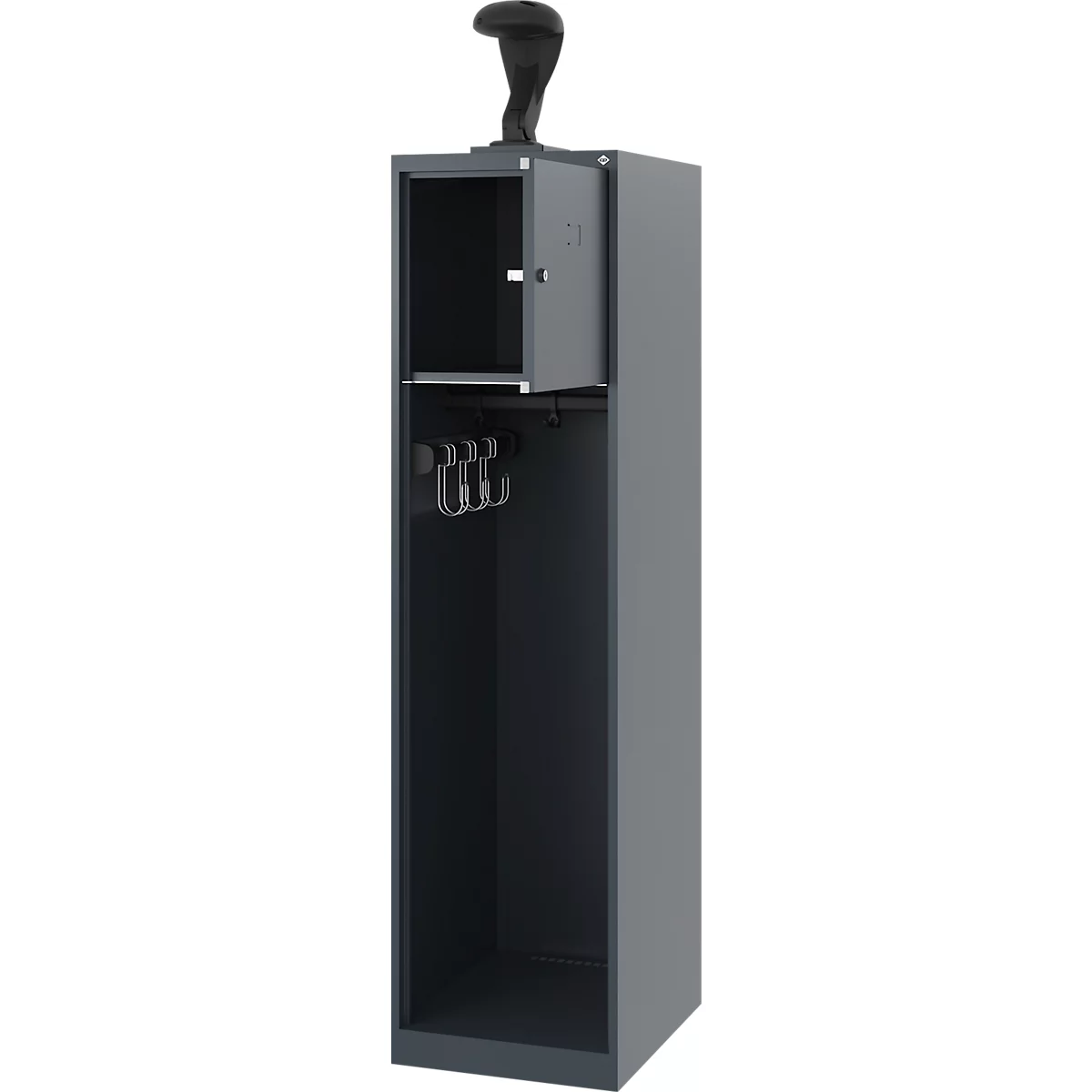 Vestiaire pompiers C+P Evolo Youngster, 1 compartiment, avec porte-casque, patins de sol, L 400 x P 500 x H 1530 mm, RAL 7016 gris anthracite