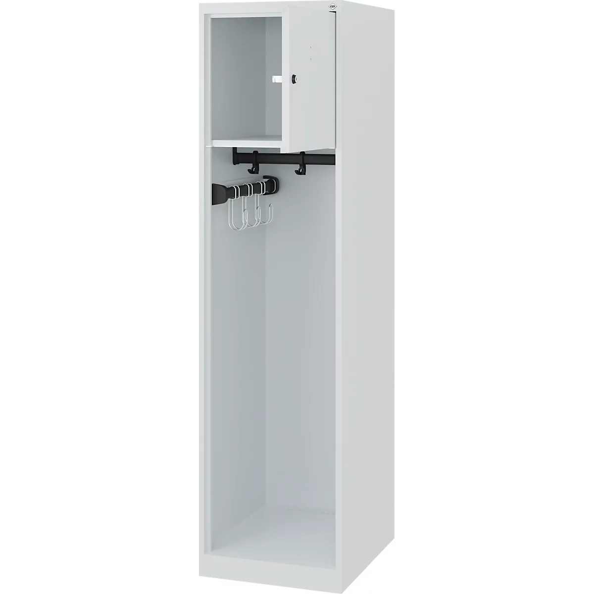 Vestiaire pompiers C+P Evolo Youngster, 1 compartiment, sans porte-casque, patins au sol, L 400 x P 500 x H 1530 mm, gris clair RAL 7035