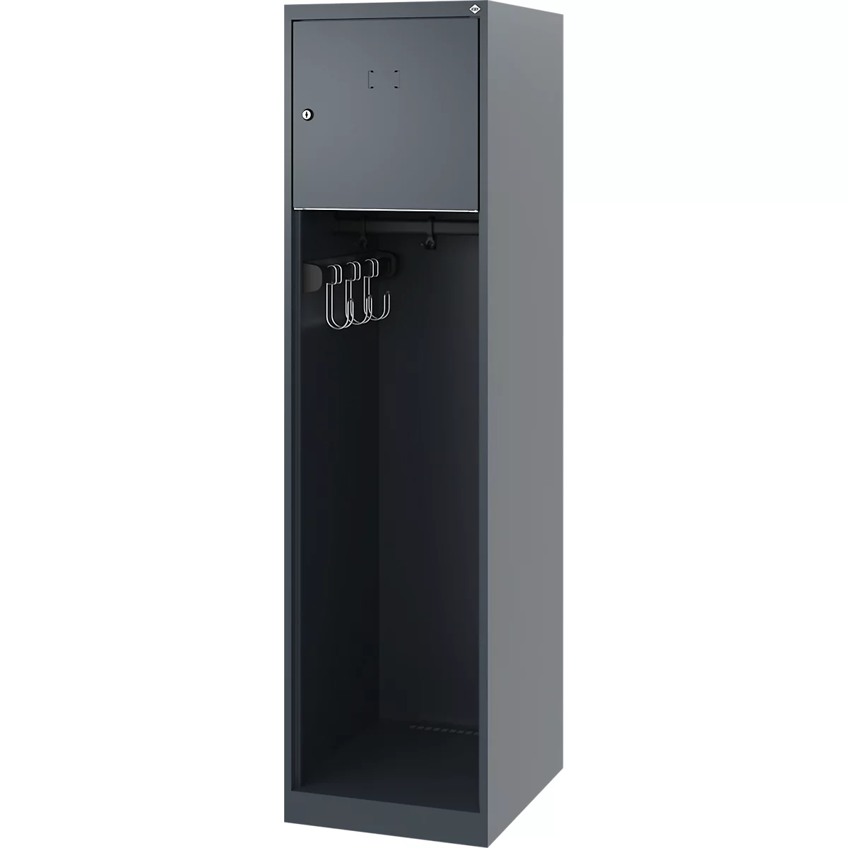 Vestiaire pompiers C+P Evolo Youngster, 1 compartiment, sans porte-casque, patins de sol, L 400 x P 500 x H 1530 mm, RAL 7016 gris anthracite