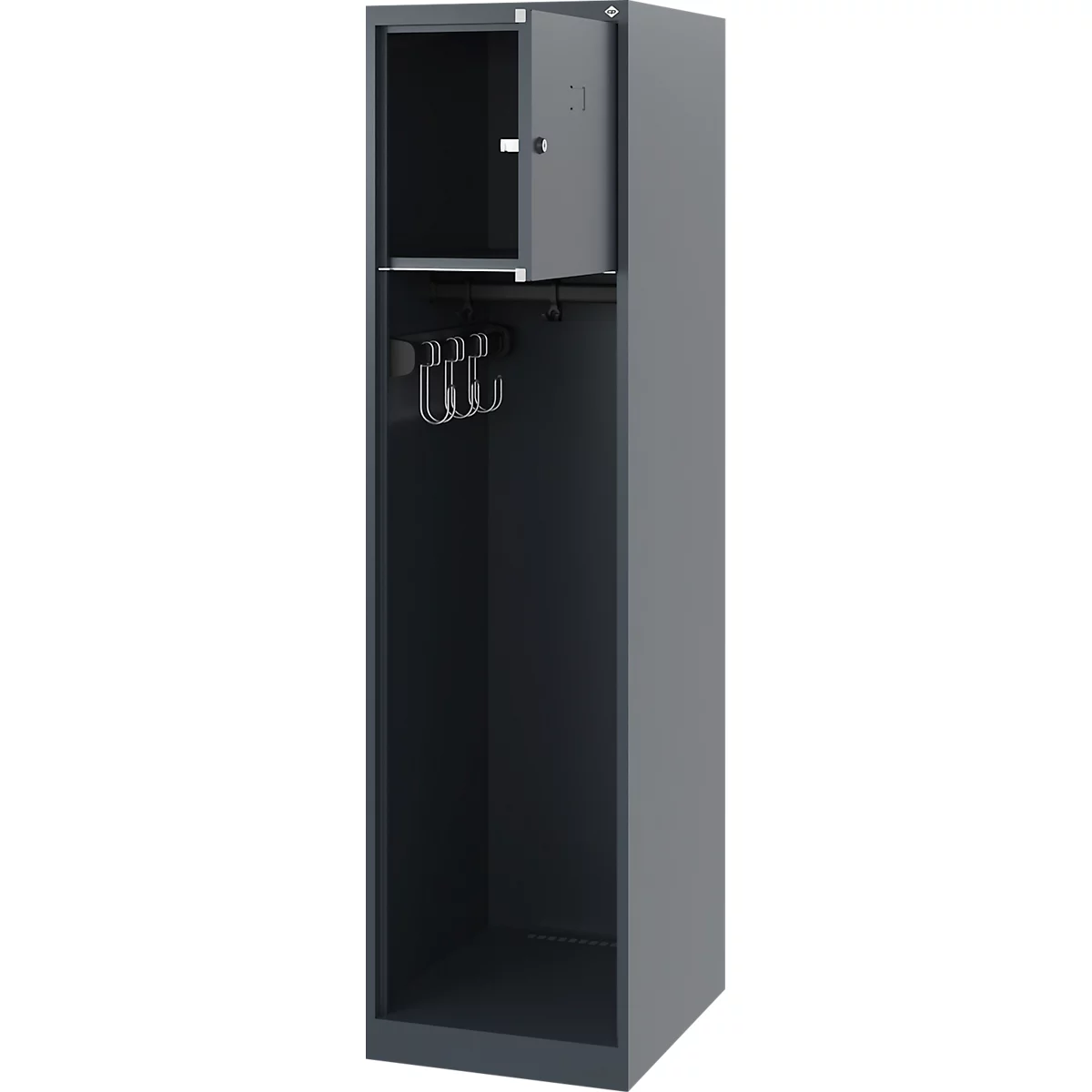 Vestiaire pompiers C+P Evolo Youngster, 1 compartiment, sans porte-casque, patins de sol, L 400 x P 500 x H 1530 mm, RAL 7016 gris anthracite