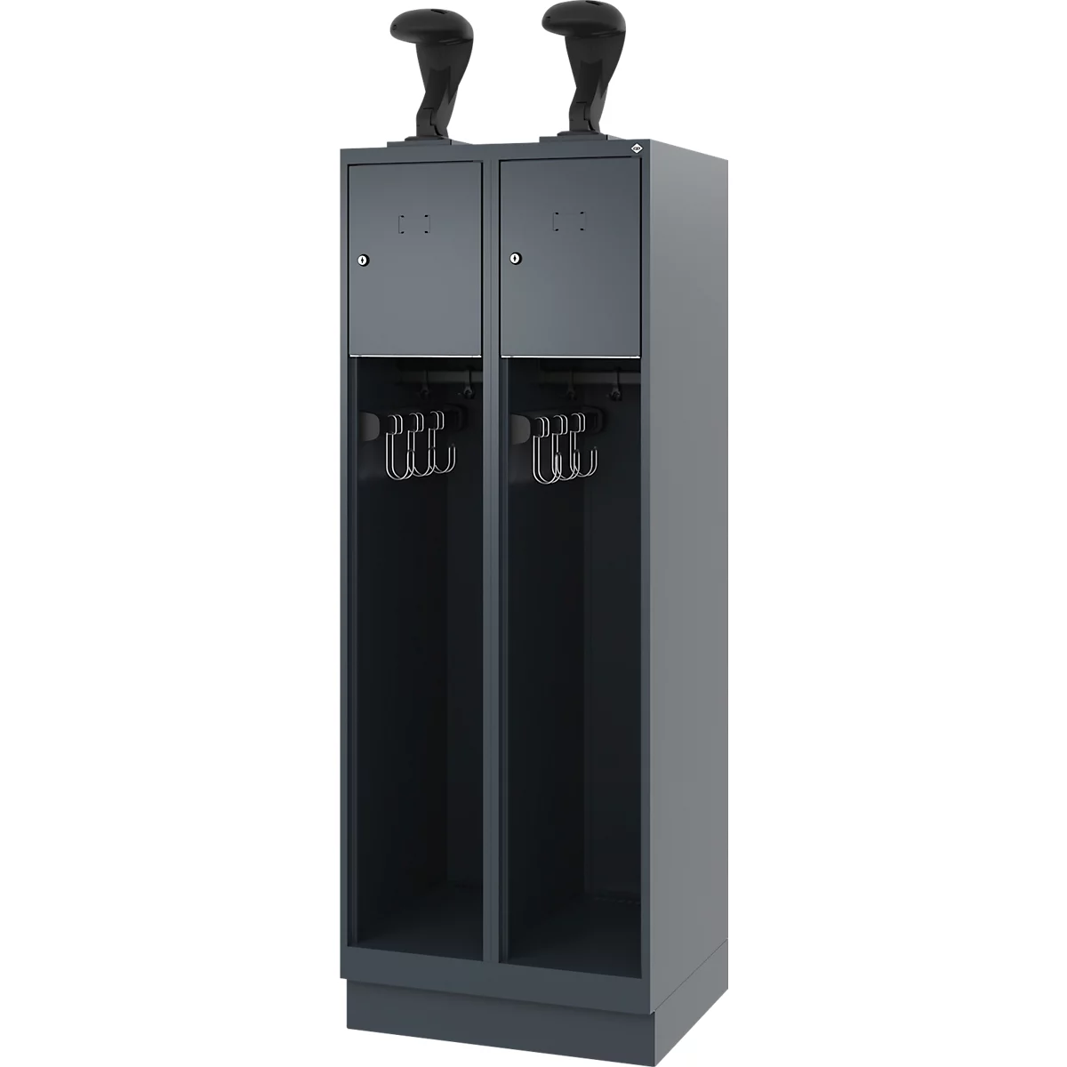 Vestiaire pompiers C+P Evolo Youngster, 2 compartiments, avec porte-casque, avec socle, L 600 x P 500 x H 1630 mm, RAL 7016 gris anthracite