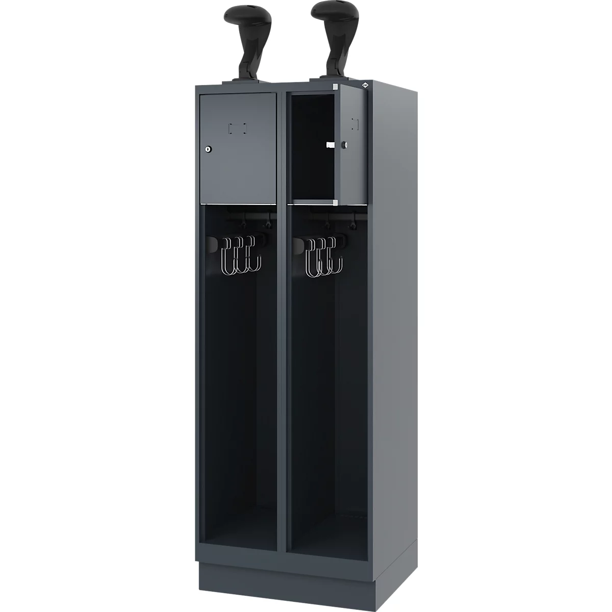 Vestiaire pompiers C+P Evolo Youngster, 2 compartiments, avec porte-casque, avec socle, L 600 x P 500 x H 1630 mm, RAL 7016 gris anthracite