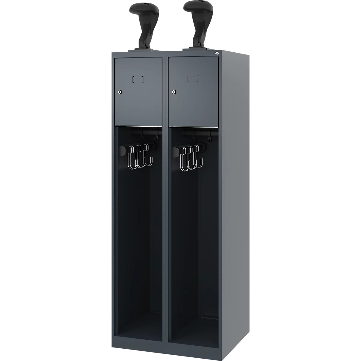 Vestiaire pompiers C+P Evolo Youngster, 2 compartiments, avec porte-casque, patins de sol, L 600 x P 500 x H 1530 mm, RAL 7016 gris anthracite