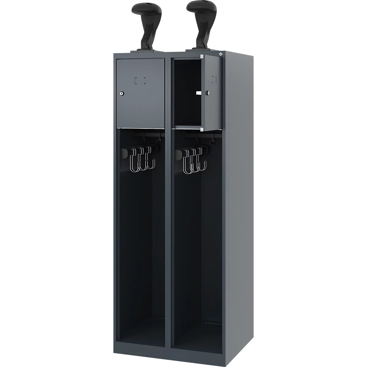 Vestiaire pompiers C+P Evolo Youngster, 2 compartiments, avec porte-casque, patins de sol, L 600 x P 500 x H 1530 mm, RAL 7016 gris anthracite