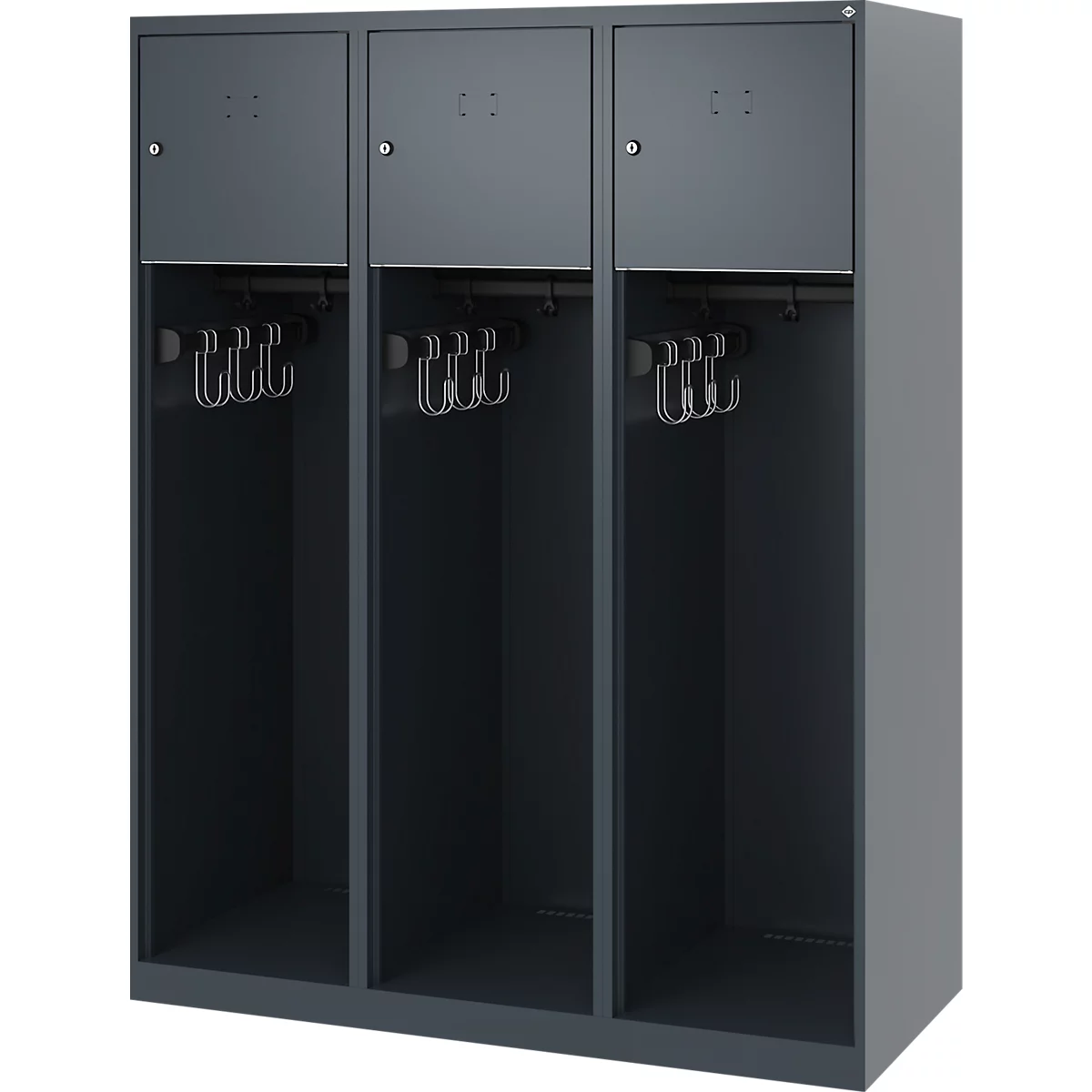 Vestiaire pompiers C+P Evolo Youngster, 2 compartiments, sans porte-casque, patins de sol, L 1200 x P 500 x H 1530 mm, RAL 7016 gris anthracite