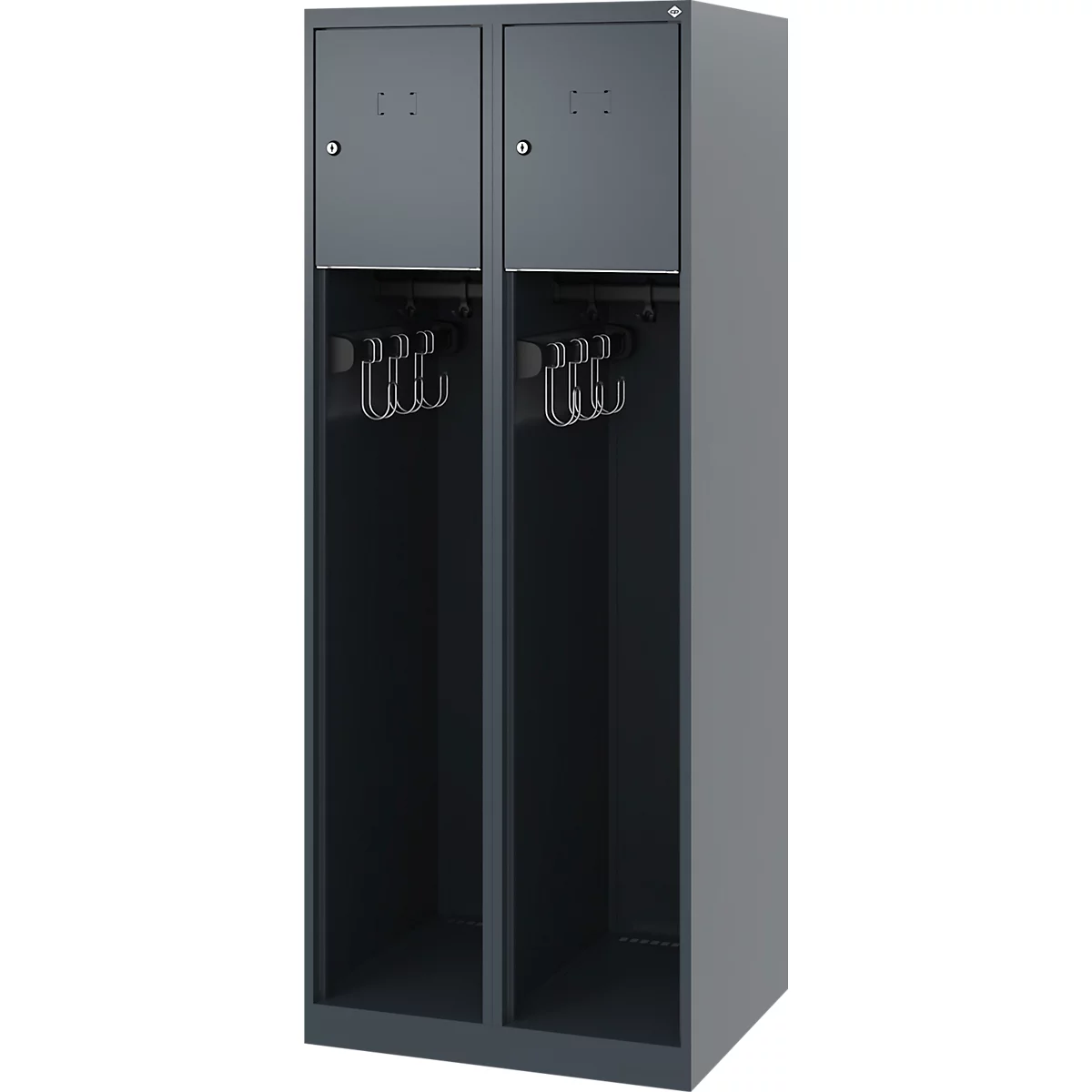 Vestiaire pompiers C+P Evolo Youngster, 2 compartiments, sans porte-casque, patins de sol, L 600 x P 500 x H 1530 mm, RAL 7016 gris anthracite