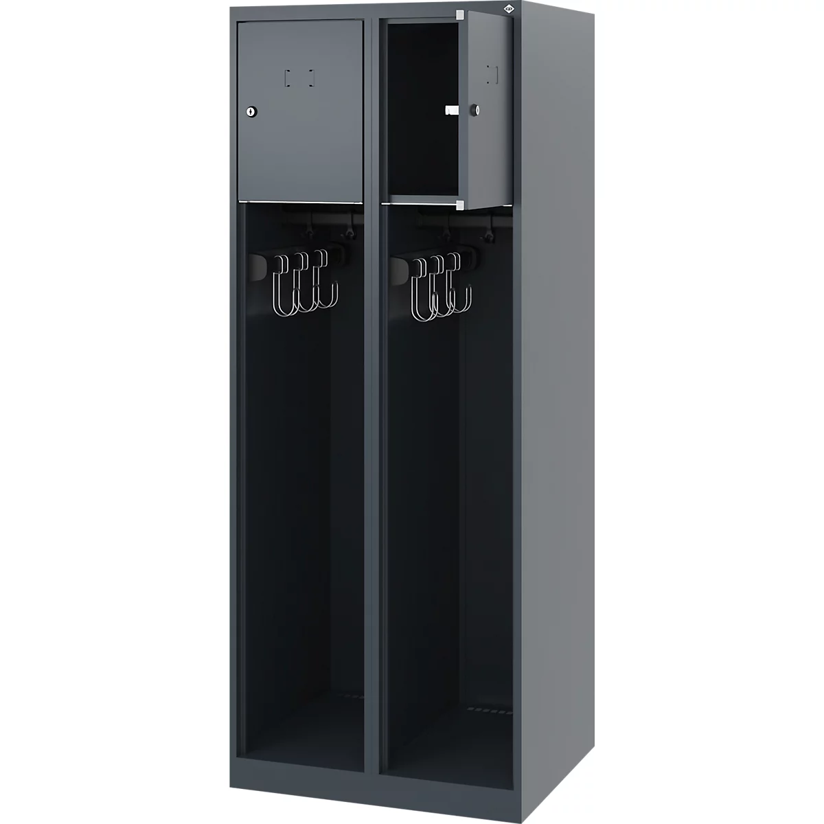Vestiaire pompiers C+P Evolo Youngster, 2 compartiments, sans porte-casque, patins de sol, L 600 x P 500 x H 1530 mm, RAL 7016 gris anthracite