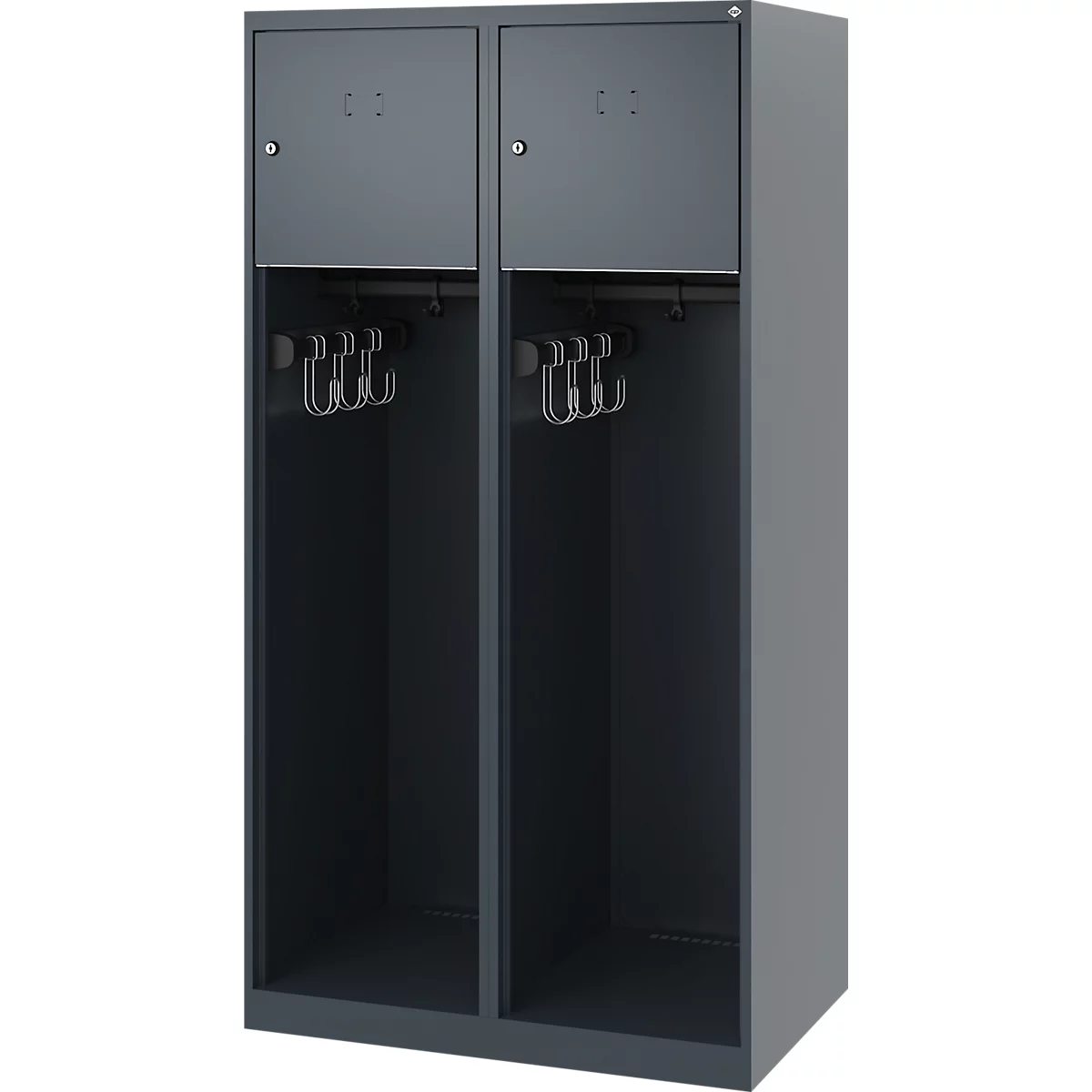 Vestiaire pompiers C+P Evolo Youngster, 2 compartiments, sans porte-casque, patins de sol, L 800 x P 500 x H 1530 mm, RAL 7016 gris anthracite