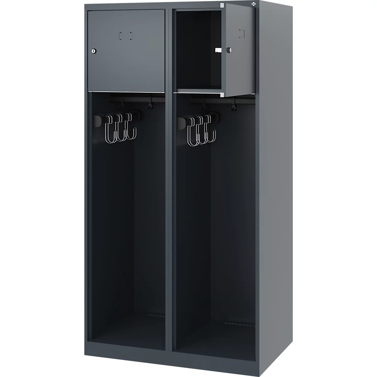 Vestiaire pompiers C+P Evolo Youngster, 2 compartiments, sans porte-casque, patins de sol, L 800 x P 500 x H 1530 mm, RAL 7016 gris anthracite