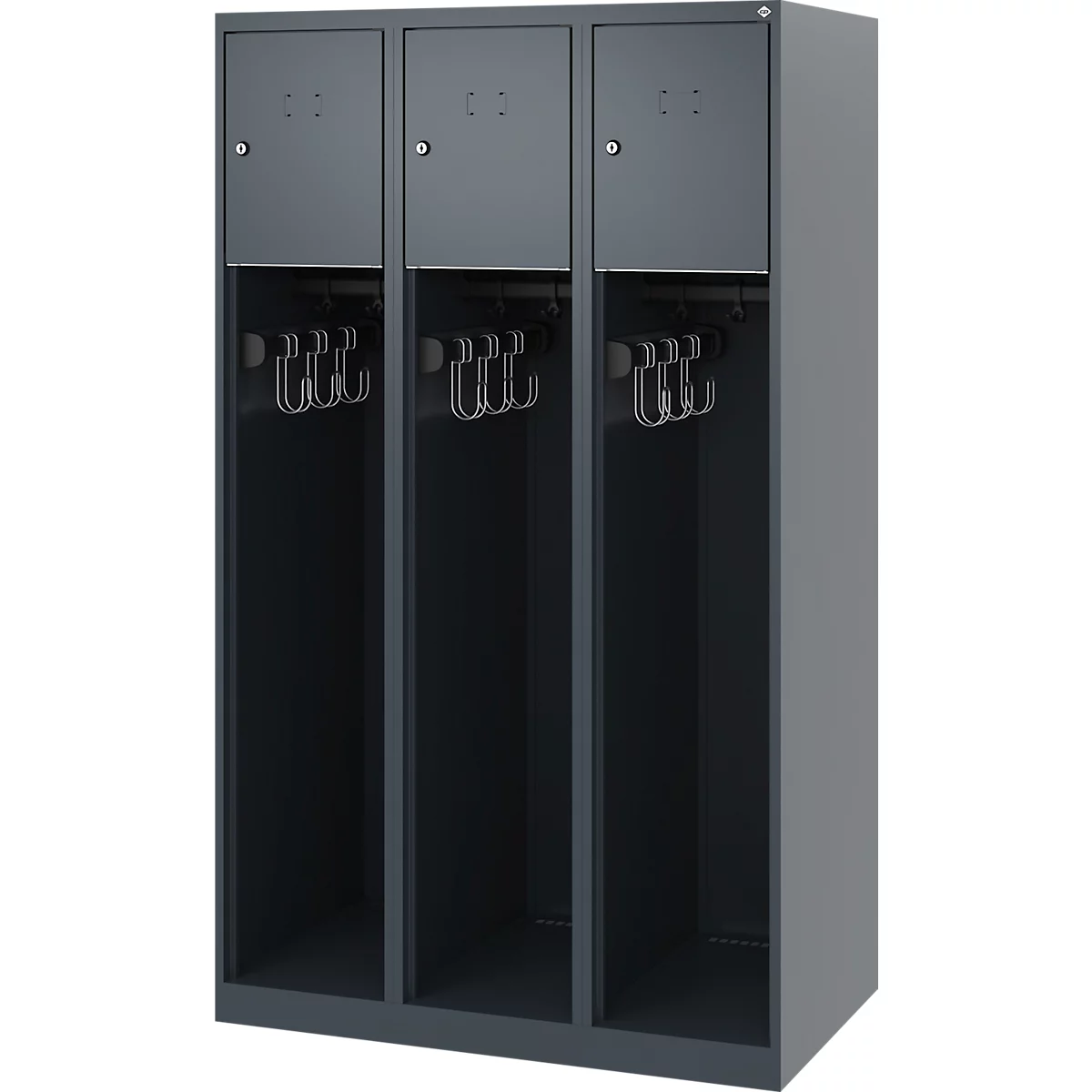 Vestiaire pompiers C+P Evolo Youngster, 3 compartiments, sans porte-casque, patins de sol, L 900 x P 500 x H 1530 mm, RAL 7016 gris anthracite