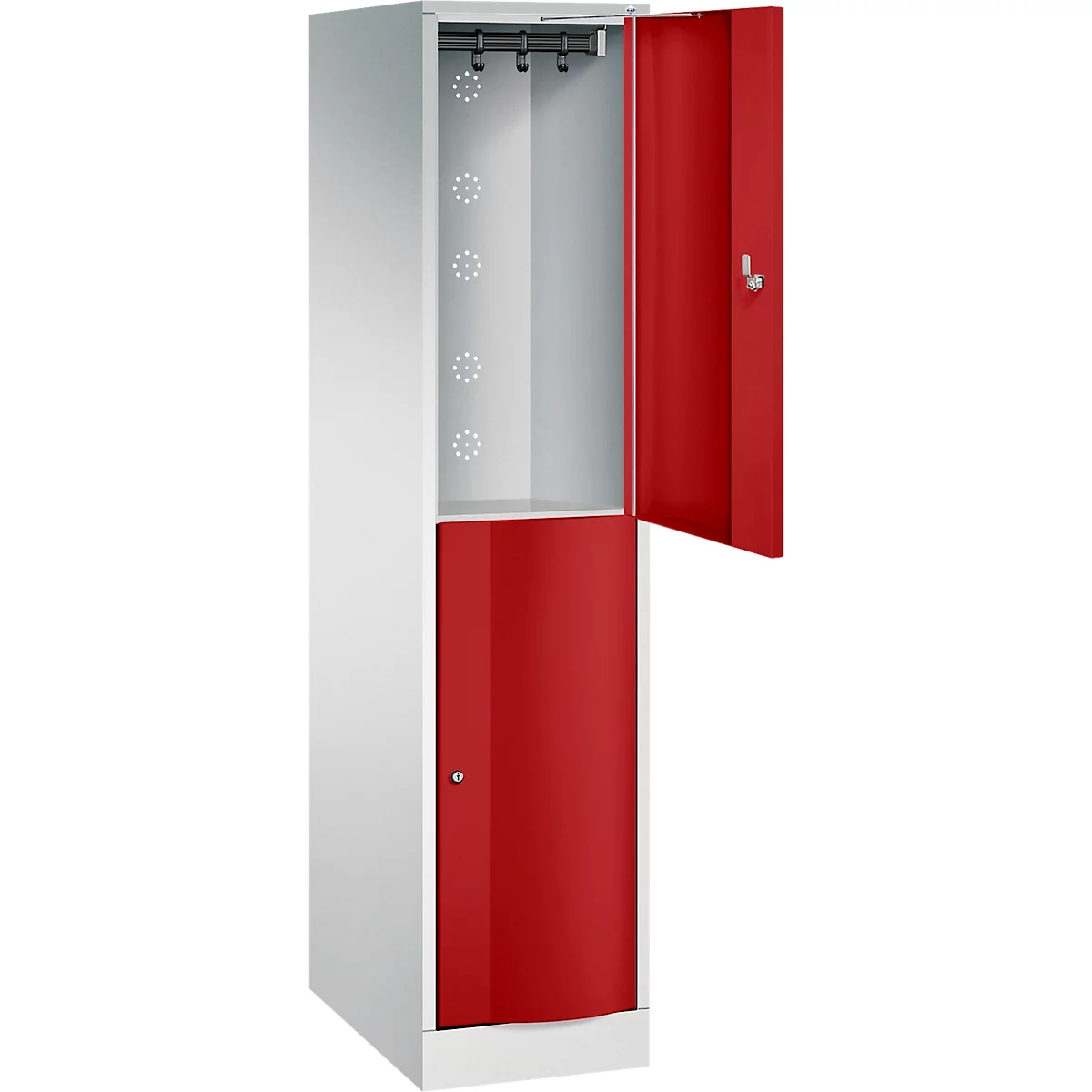 Vestiaire Resisto de C+P, 1 compartiment, 2 casiers, L 396 x P 640 x H 1950 mm, gris clair/bleu gentiane