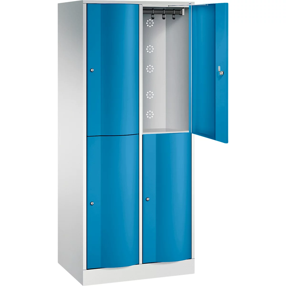 Vestiaire Resisto de C+P, 2 compartiments, 4 casiers, L 772 x P 540 x H 1950 mm, gris clair/rouge rubis