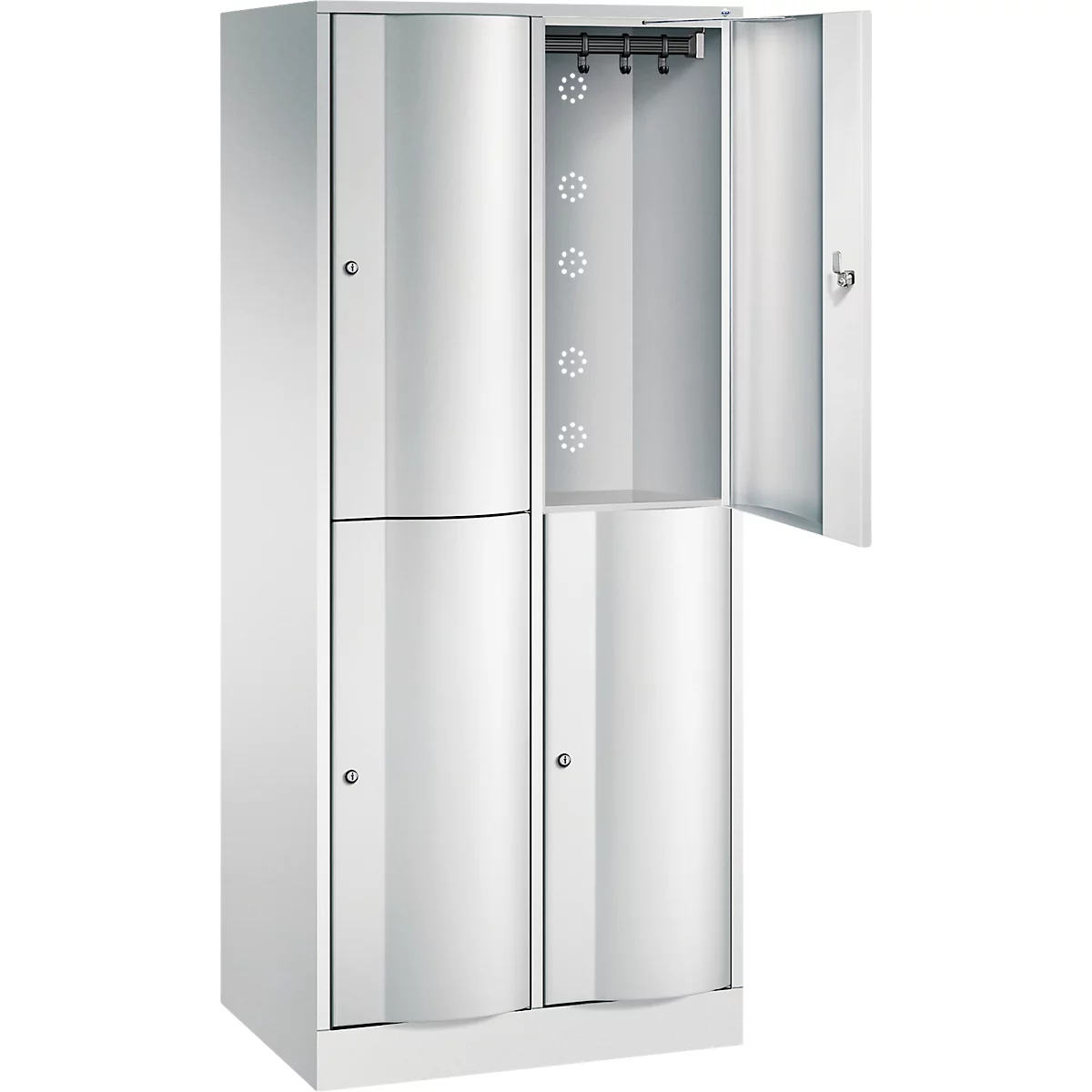 Vestiaire Resisto de C+P, 2 compartiments, 4 casiers, L 772 x P 540 x H 1950 mm, gris clair/vert clown