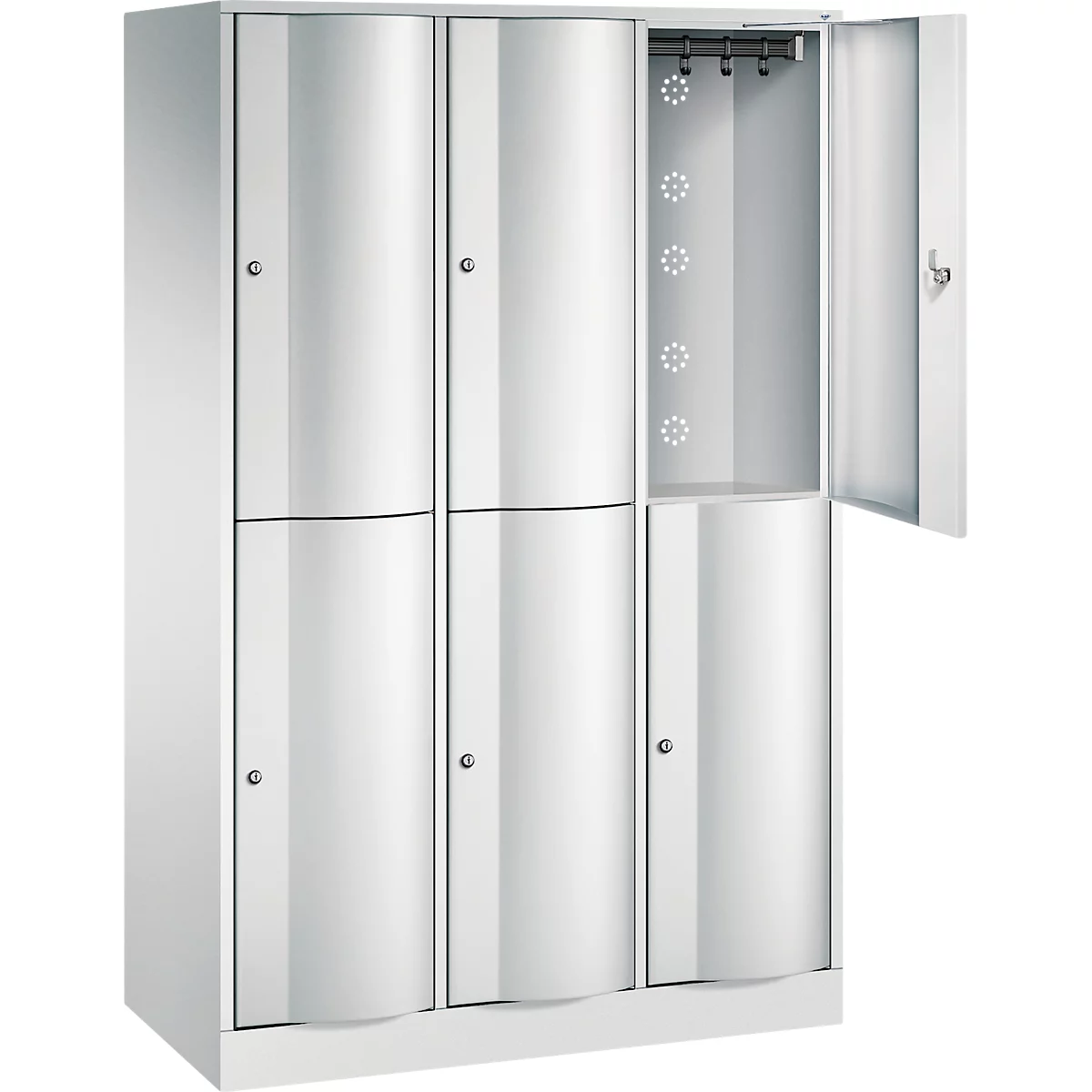Vestiaire Resisto de C+P, 3 compartiments, 6 casiers, L 1148 x P 540 x H 1950 mm, gris clair/vert clown
