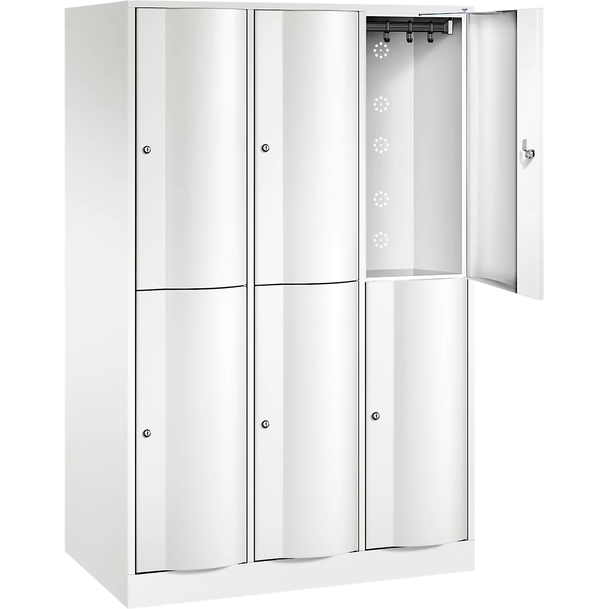 Vestiaire Resisto de C+P, 3 compartiments, 6 casiers, L 1148 x P 640 x H 1950 mm, blanc signalisation