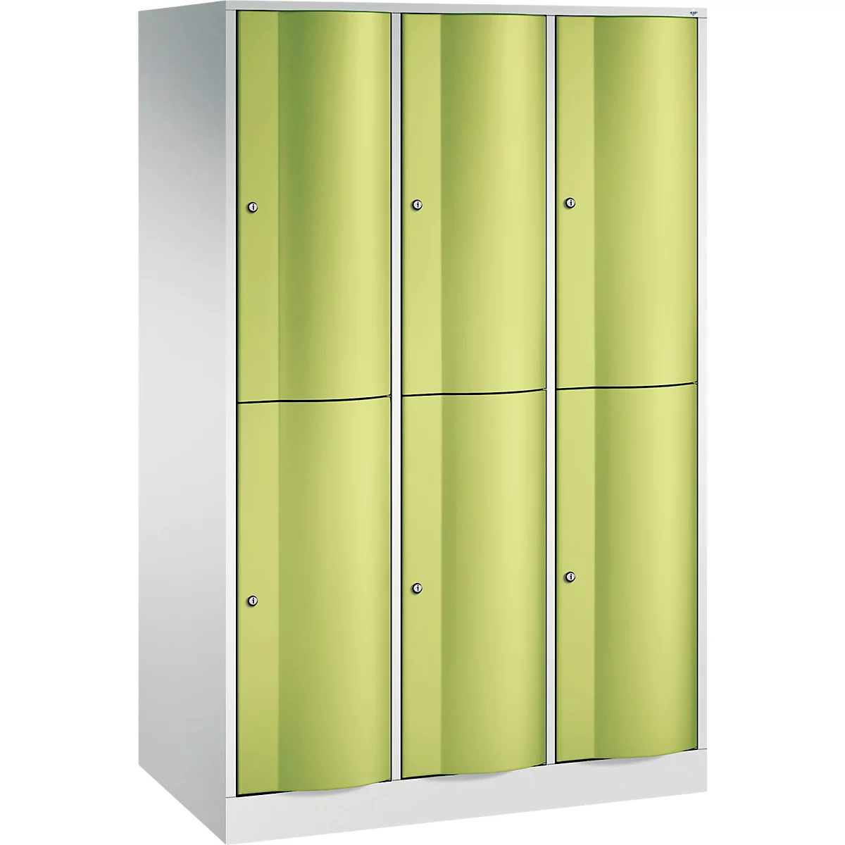 Vestiaire Resisto de C+P, 3 compartiments, 6 casiers, L 1148 x P 640 x H 1950 mm, gris clair/bleu gentiane