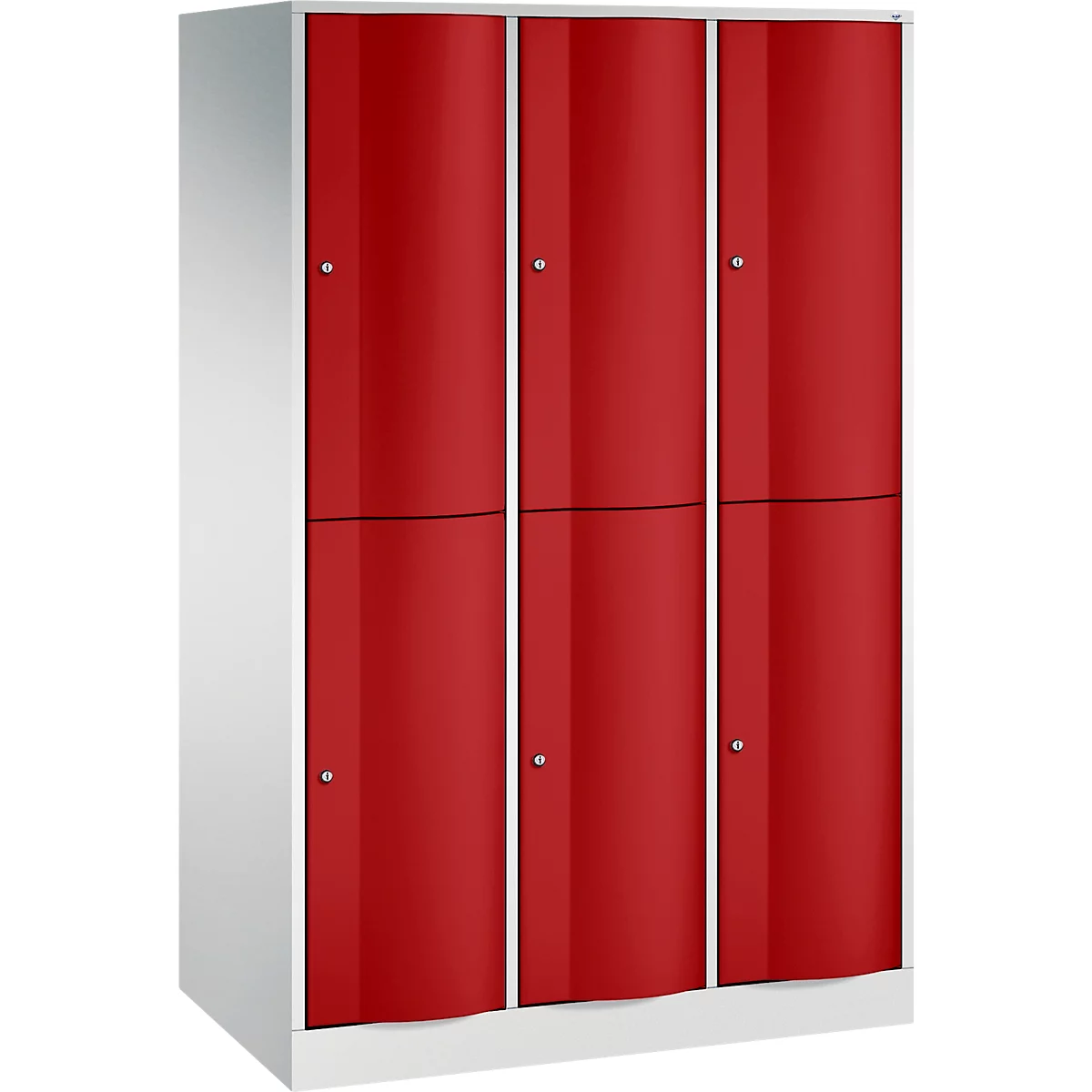 Vestiaire Resisto de C+P, 3 compartiments, 6 casiers, L 1148 x P 640 x H 1950 mm, gris clair/rouge rubis