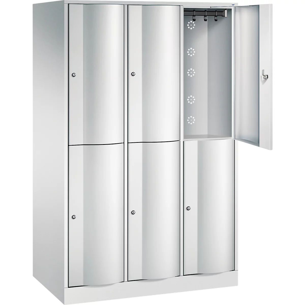 Vestiaire Resisto de C+P, 3 compartiments, 6 casiers, L 1148 x P 640 x H 1950 mm, gris clair/vert clown