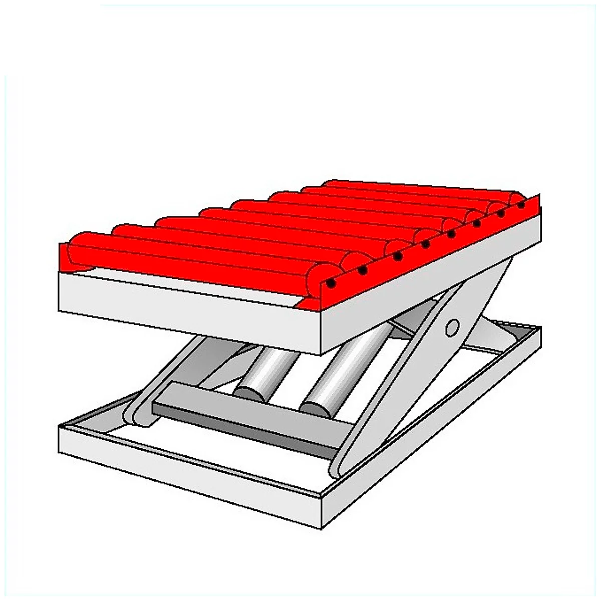 Vía de rodillos rígida, para plataforma 760 x 760 mm