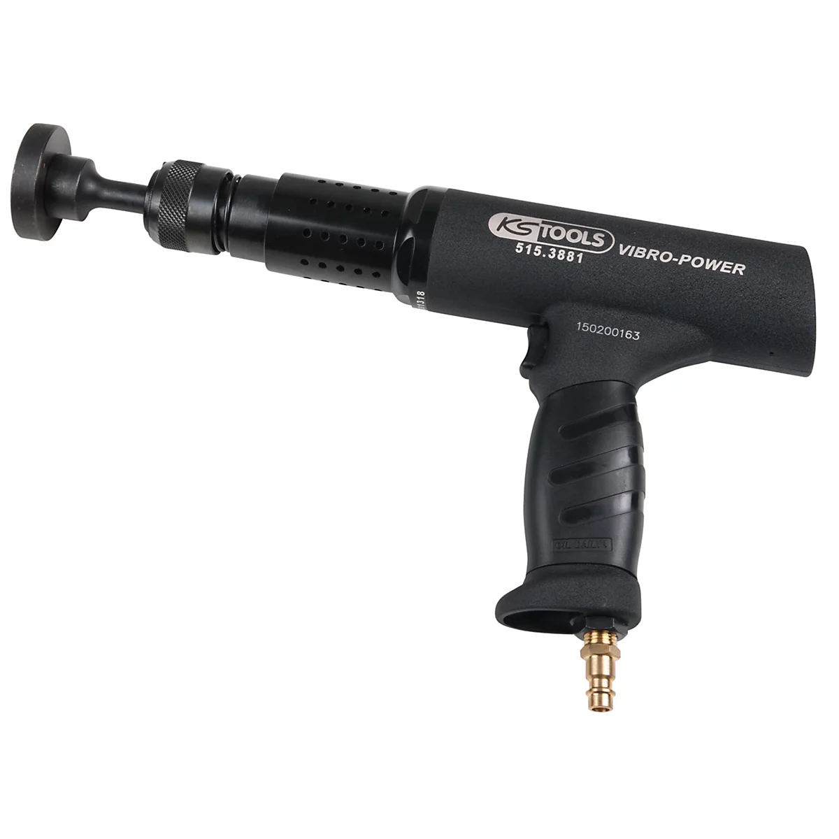 Schwarzer Vibrationshammer, Markenname KS TOOLS, Modell 515.3661, mit Griff und Düse.