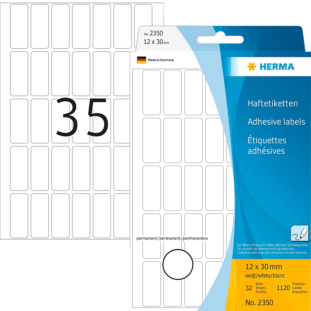 Vielzwecketiketten Herma, 12 x 30 mm, selbstklebend, permanent, matt, 1120 Stück, weiß