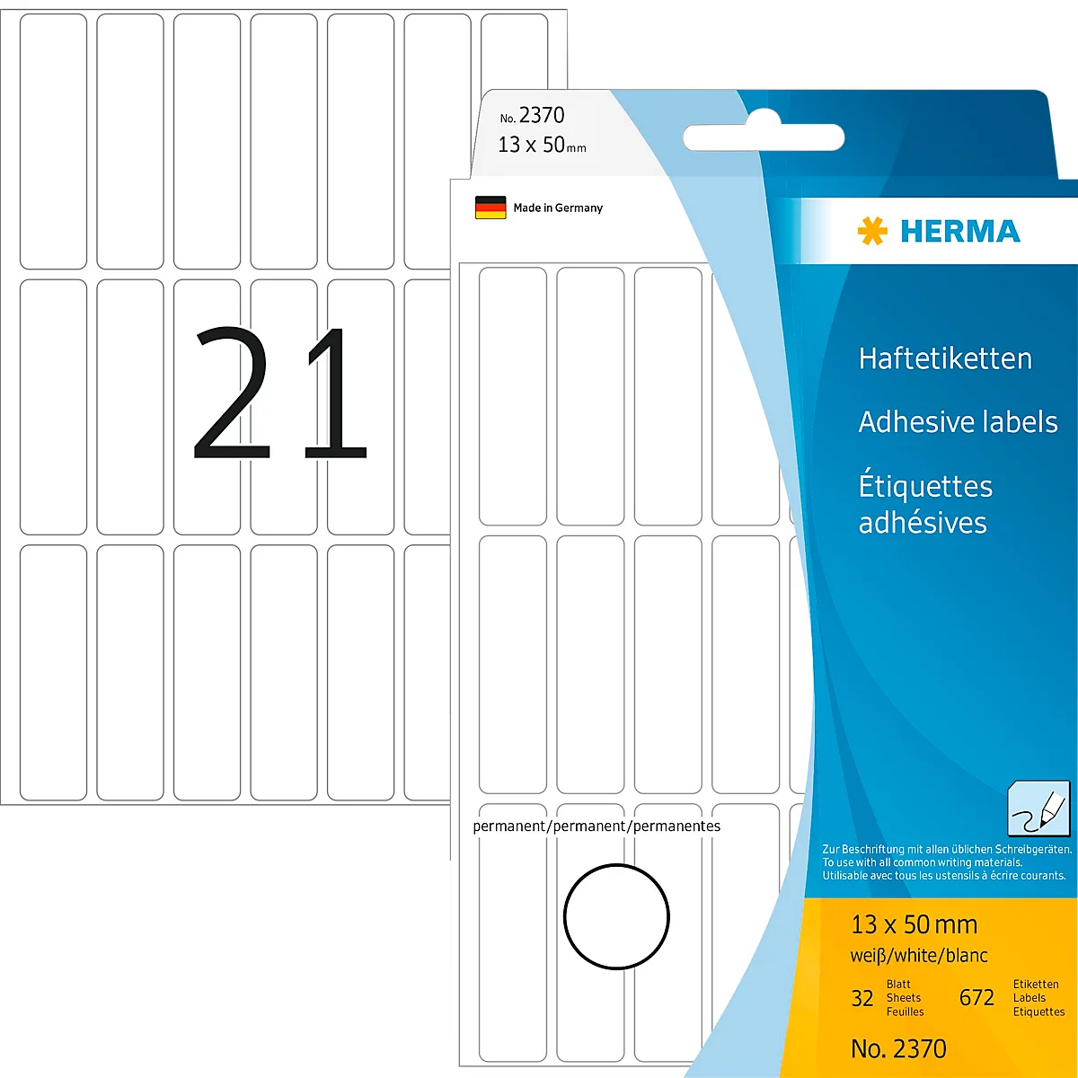 Vielzwecketiketten Herma, 13 x 50 mm, selbstklebend, permanent, matt, 672 Stück, weiß