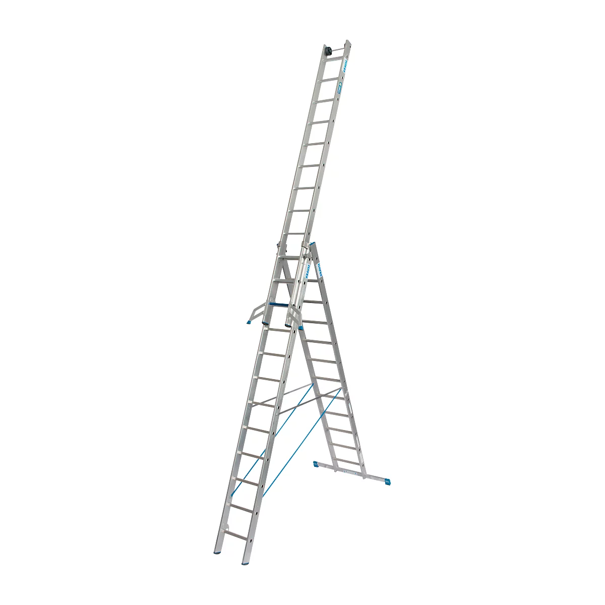 Vielzweckleiter Krause, 3-teilig, Stufen T 80 mm & Sprossen T 30 mm, Quertraverse, TRBS 2121-2, mit 3 x 12 Sprossen, Alu