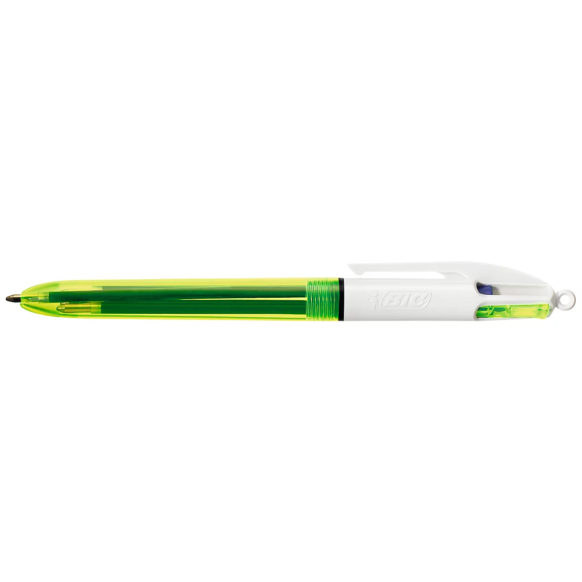 Vierfarbkugelschreiber BIC® 4 Colours® Fluo, dokumentenecht, 0,4 mm, inkl. Neongelb zum Highlighten