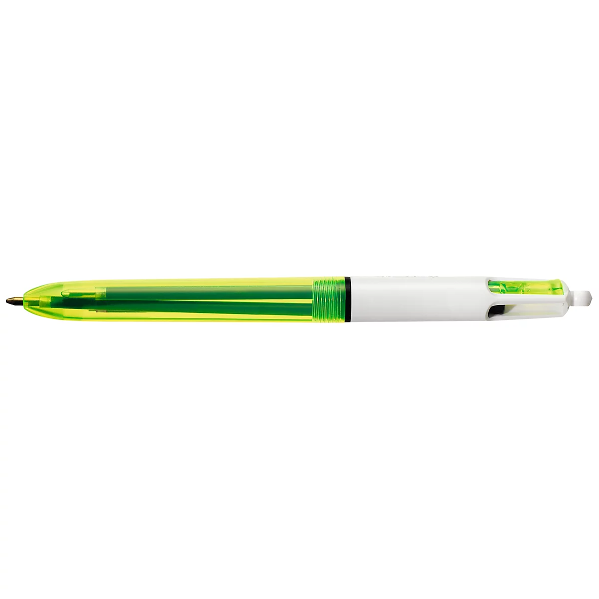 Vierfarbkugelschreiber BIC® 4 Colours® Fluo, dokumentenecht, 0,4 mm, inkl. Neongelb zum Highlighten