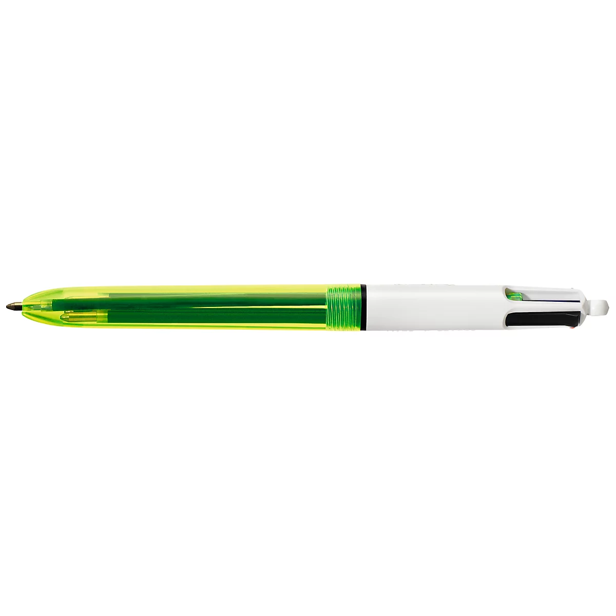 Vierfarbkugelschreiber BIC® 4 Colours® Fluo, dokumentenecht, 0,4 mm, inkl. Neongelb zum Highlighten