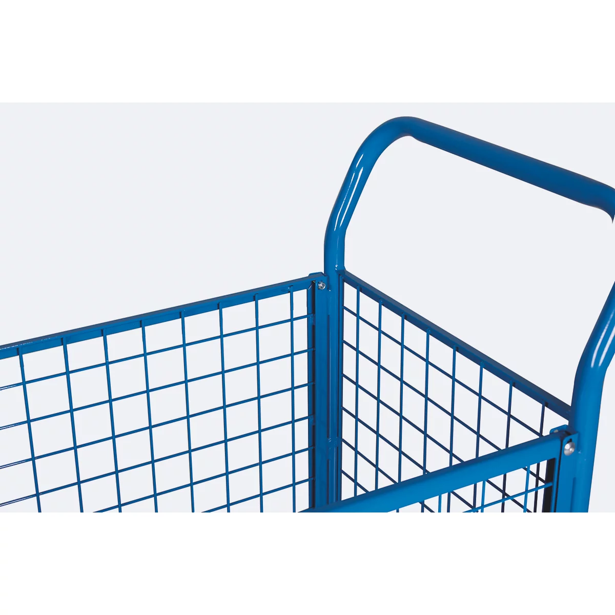 Vierwandige trolley, staal/MDF-plaat, decor gentiaanblauw/beuken, L 1000 x B 650 mm, verwijderbare langswanden, TPE-wielen met EasySTOP, tot 500 kg