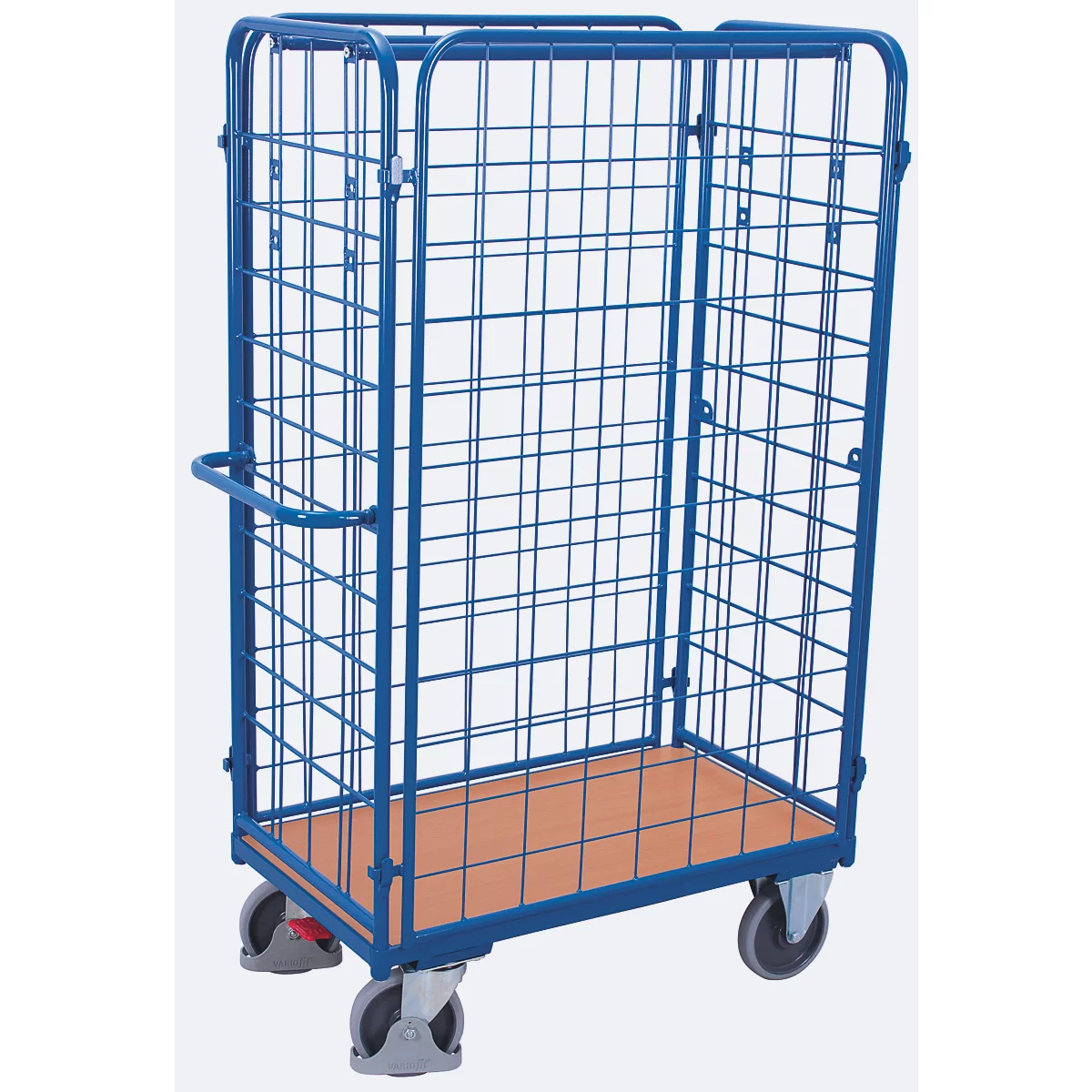 Vierwandige wagen, staal/MDF-plaat, decor gentiaanblauw/beuken, L 850 x B 500 mm, laadhoogte 1525 mm, inhaakbare zijwanden, EasySTOP, tot 400 kg