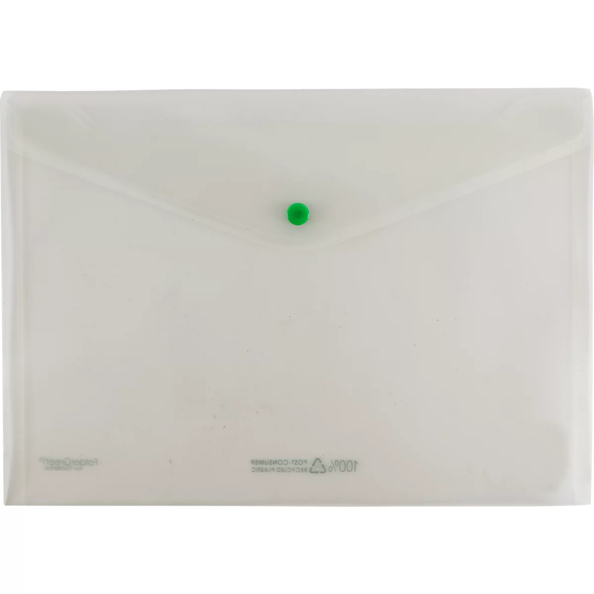 View pocket FolderSys FolderGreen®, A4 liggend formaat, 0,20 mm, drukknoopsluiting, B 335 x H 235 mm, 100 % post consumer recycled PP, transparant, 10 stuks.