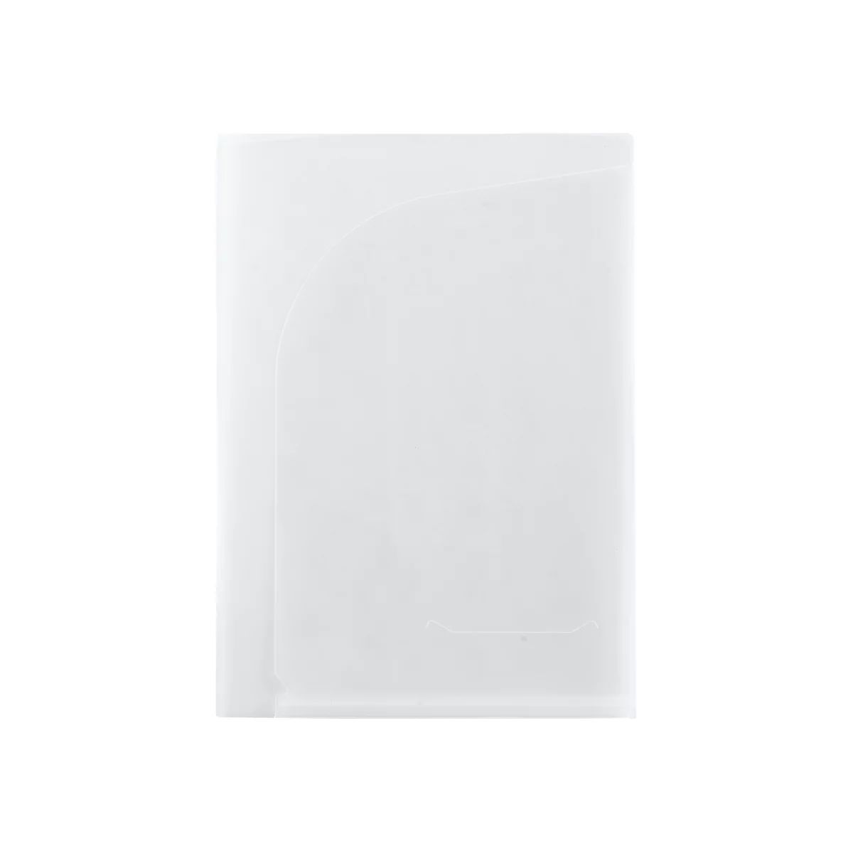 White binder system with a rounded corner and a small recess at the bottom.
