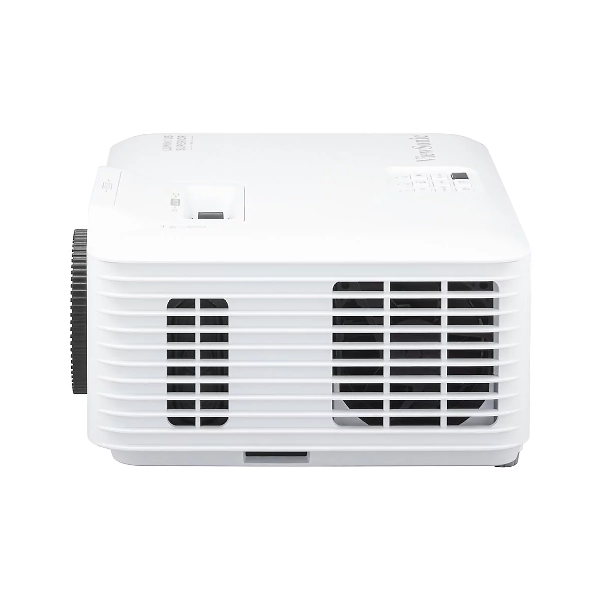 Projecteur blanc. Les mots "LUMINUS SUPERIOR" et "ViewSonic" sont sur le dessus. Une molette d'objectif noire sur le côté.