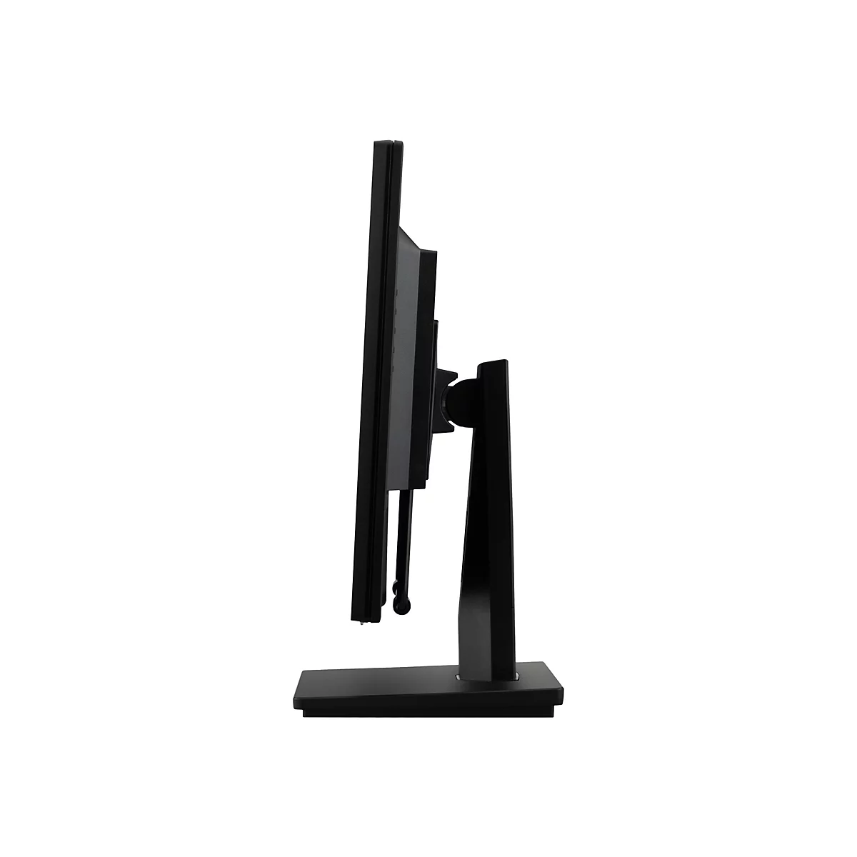 Vue latérale d'un écran d'ordinateur noir avec support.