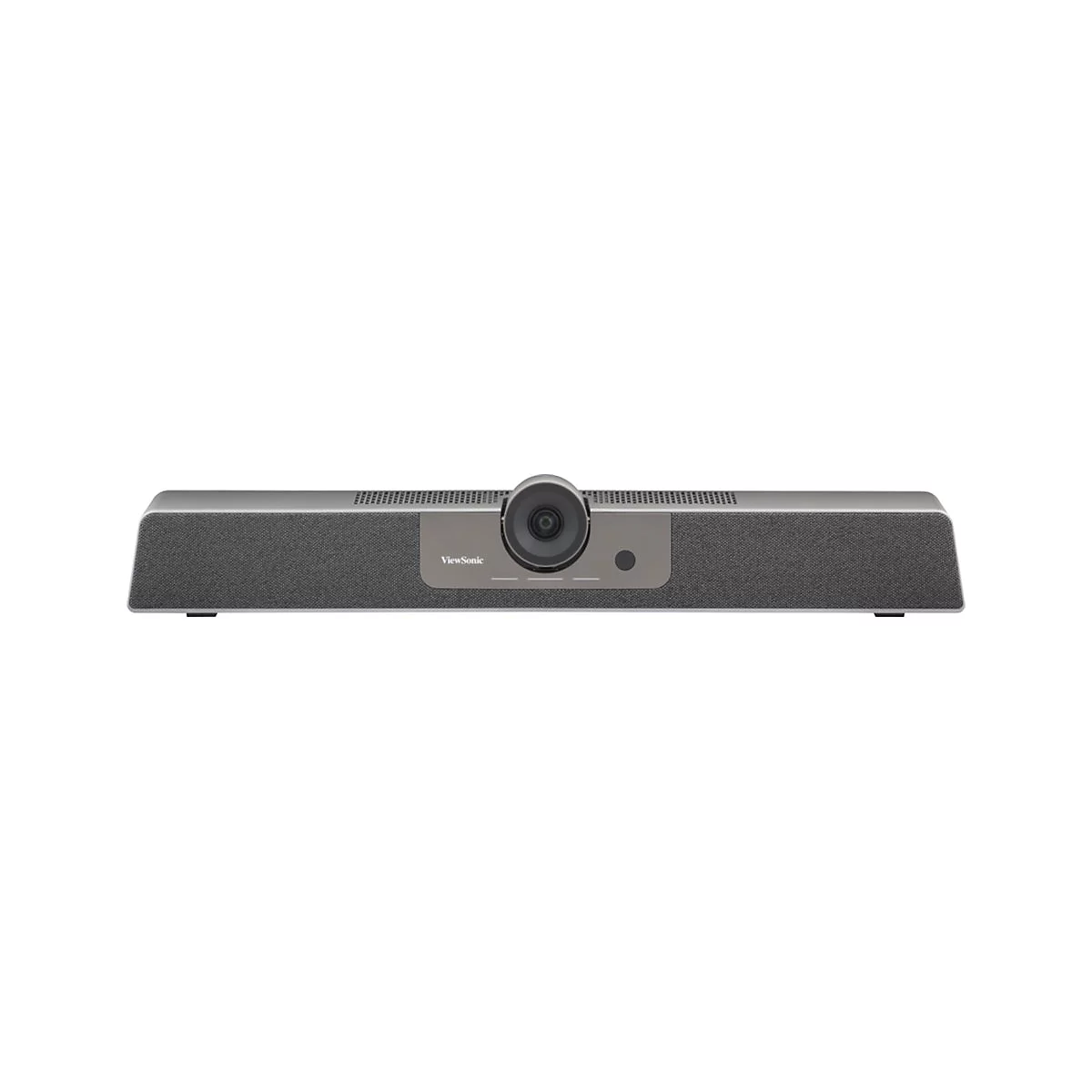 Un projecteur, logo Viewsonic. Forme grise et allongée avec objectif au centre.